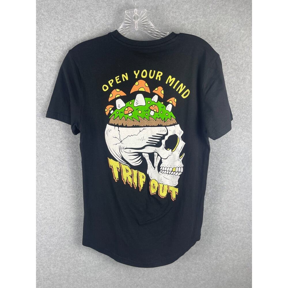 Open Your Mind Trip Out Shrooms T Shirt Men's Size S Black Short Sleeve Nwot